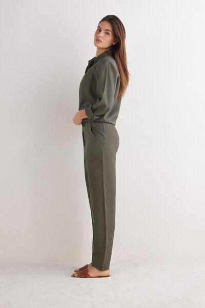 Green Plain-Weave Linen Trousers, , large image number 2