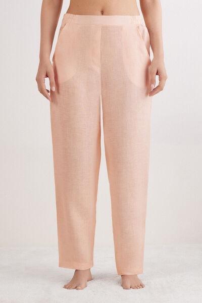 Pink Plain-Weave Linen Trousers, , large image number 0