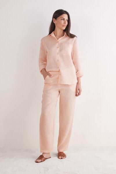 Pink Plain-Weave Linen Trousers, , large image number 2