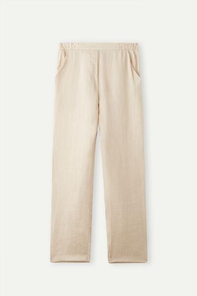 Intimissimi - Beige Plain-Weave Linen Trousers