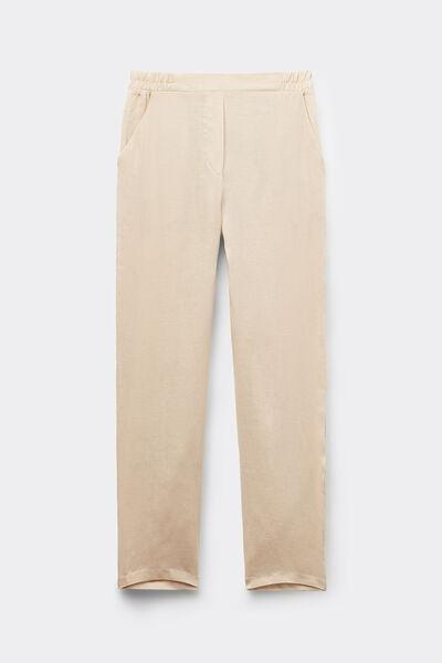 Beige Plain-Weave Linen Trousers, , large image number 2