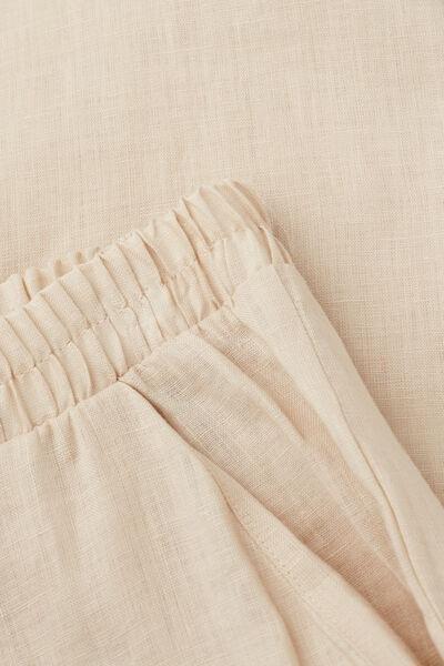 Beige Plain-Weave Linen Trousers, , large image number 4