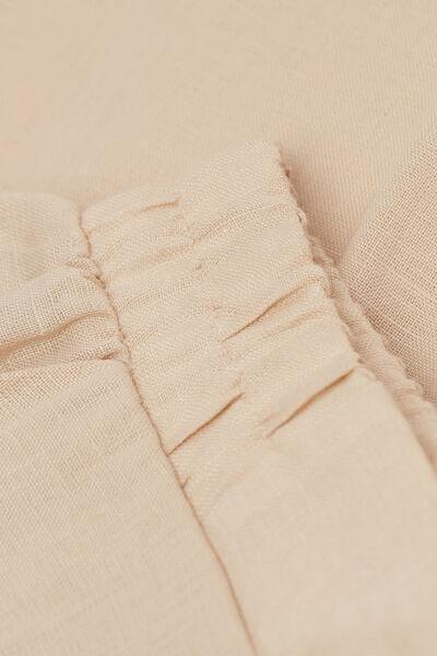 Beige Plain-Weave Linen Trousers, , large image number 4