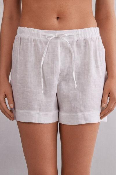 White Linen Canvas Shorts, , large image number 0
