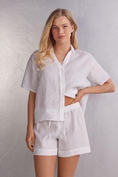 White Linen Canvas Shorts, , large image number 1