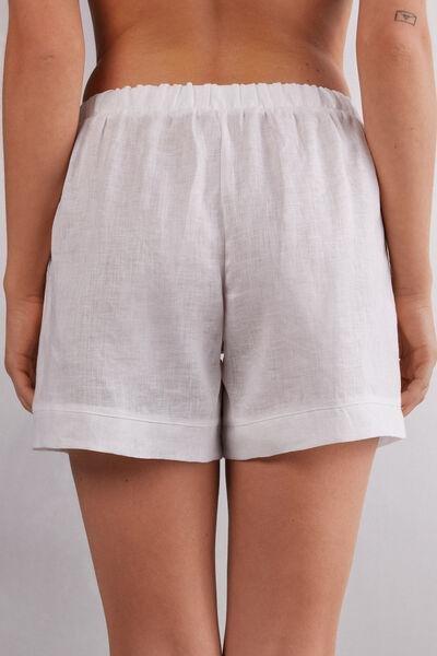 White Linen Canvas Shorts, , large image number 3