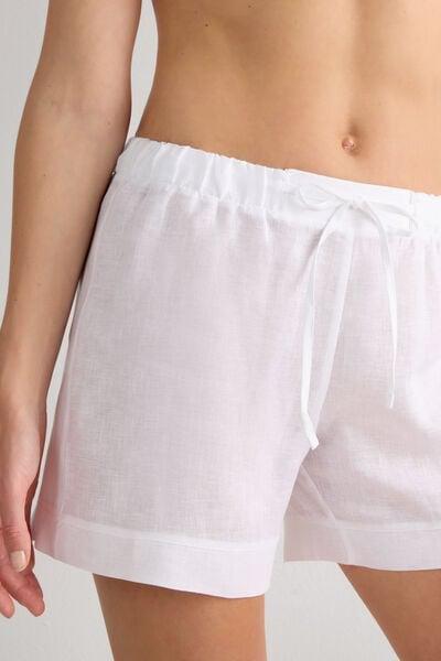 White Linen Canvas Shorts, White, large image number 5