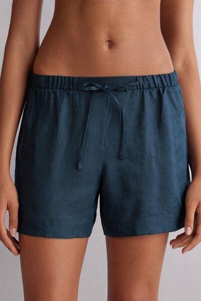 Navy Linen Canvas Shorts, , medium