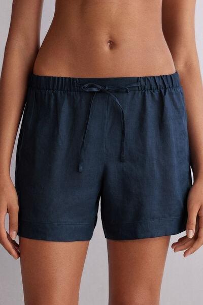Navy Linen Canvas Shorts, , large image number 0