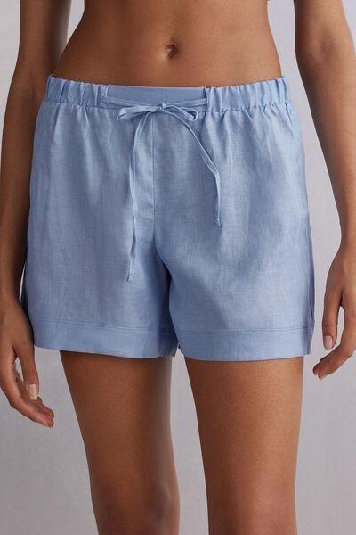 Blue Linen Canvas Shorts, 5601_550J, large image number 0