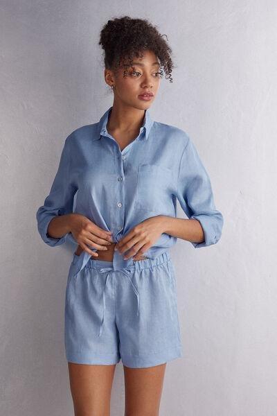 Blue Linen Canvas Shorts, 5601_550J, large image number 1