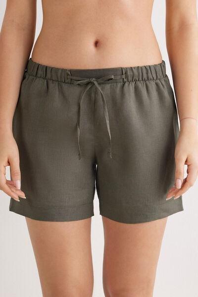 Green Linen Canvas Shorts, , large image number 0
