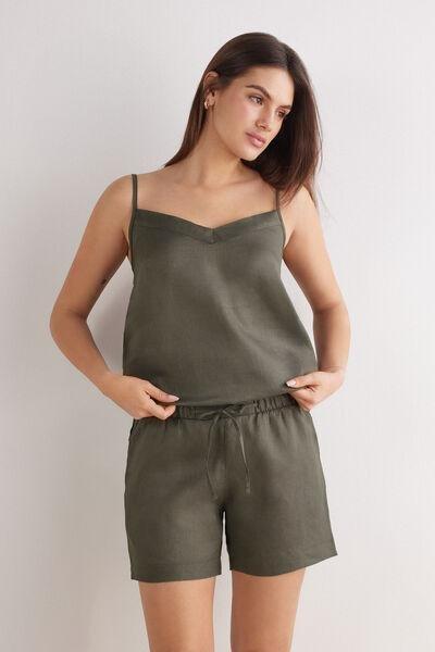 Green Linen Canvas Shorts, , large image number 2
