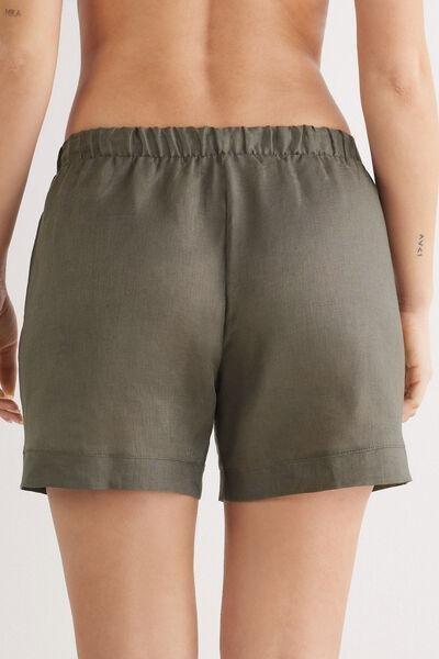 Green Linen Canvas Shorts, , large image number 3