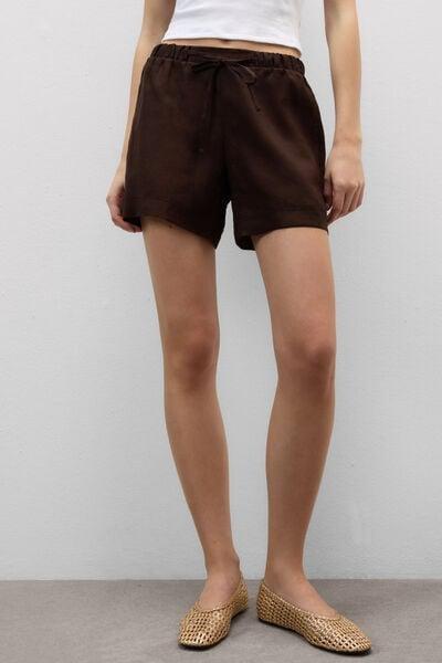 Brown The Pure Linen Plain-Weave Linen Shorts, 5601_705J, medium