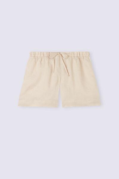 Beige Linen Canvas Shorts, , large image number 2