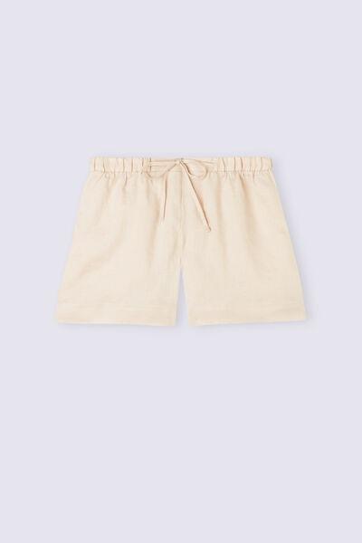 Beige Linen Canvas Shorts, , large image number 2