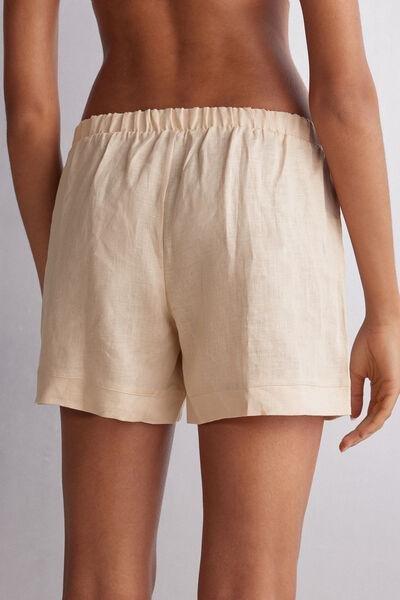 Beige Linen Canvas Shorts, , large image number 3