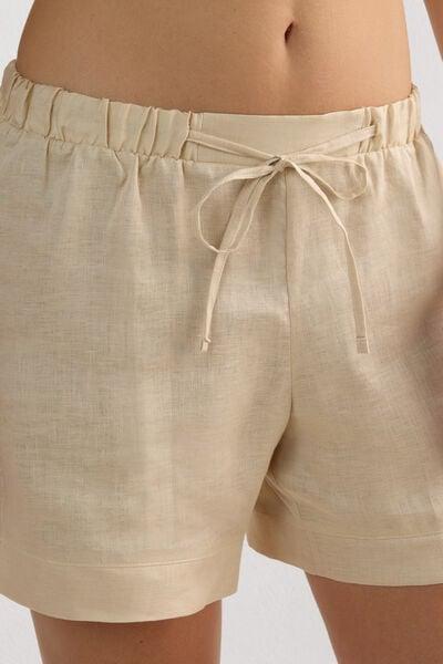 Beige Linen Canvas Shorts, 5601_913I, large image number 5