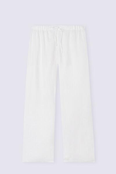 Intimissimi - White Drawstring Linen Canvas Trousers