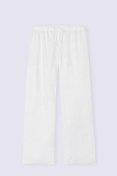 White Drawstring Linen Canvas Trousers, , large image number 2