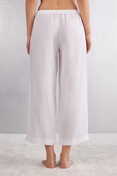 White Drawstring Linen Canvas Trousers, , large image number 3