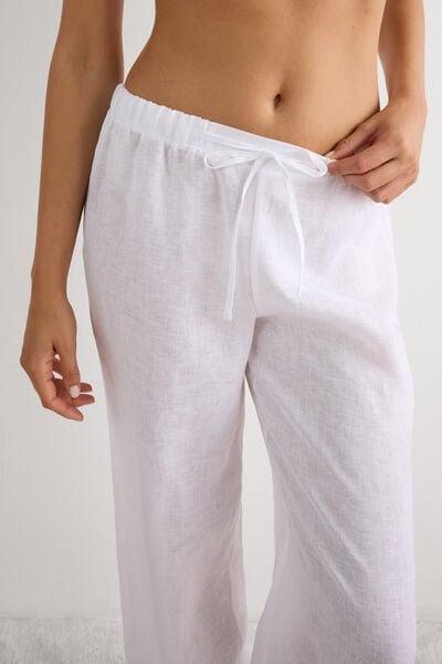 White Drawstring Linen Canvas Trousers, White, large image number 5