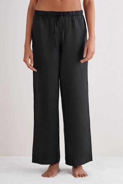 Black Linen Canvas Trousers, , medium