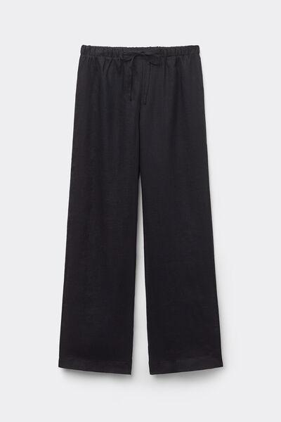 Black Linen Canvas Trousers, , large image number 1