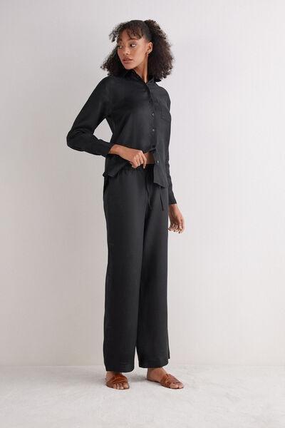 Black Linen Canvas Trousers, , large image number 2