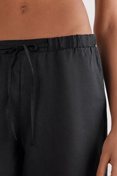 Black Linen Canvas Trousers, Black, large image number 5