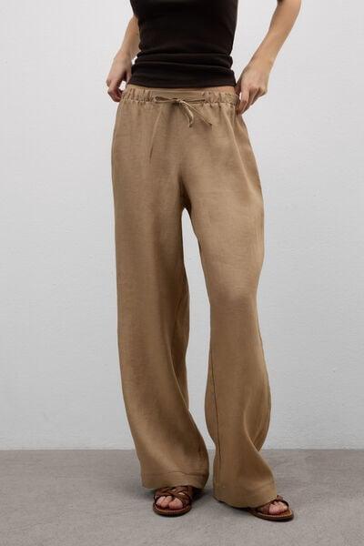 Beige The Pure Linen Drawstring Plain-Weave Linen Pants, 5601_166K, large image number 1