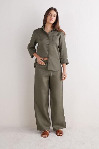 Green Linen Canvas Trousers, , large image number 2