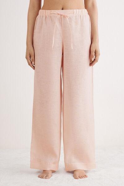 Pink Drawstring Linen Canvas Trousers, , large image number 0