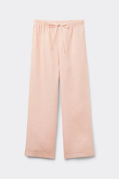 Pink Drawstring Linen Canvas Trousers, , large image number 1