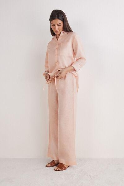 Pink Drawstring Linen Canvas Trousers, , large image number 2