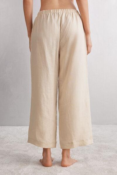 Beige Drawstring Linen Canvas Trousers, , large image number 3