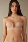 Soft Beige Strapless Bra With Graduated Padding And Plunge Front