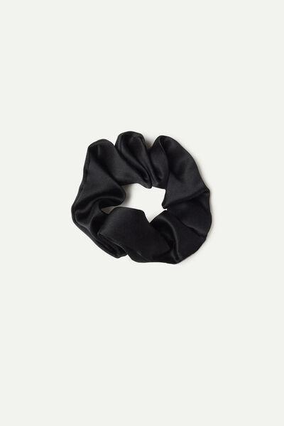 Black Silk Scrunchie, Black, large image number 0