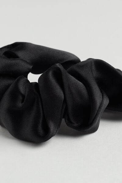 Black Silk Scrunchie, Black, large image number 1