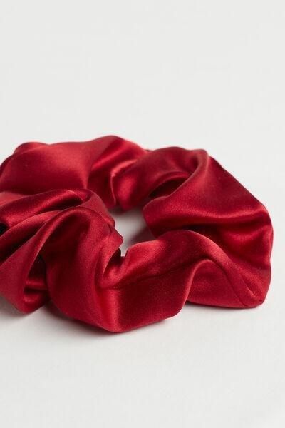 Red Silk Scrunchie, Red, medium