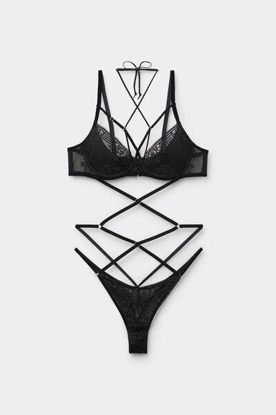 Black La Femme Fatale Criss-Cross Lace Bodysuit, Black, large image number 1