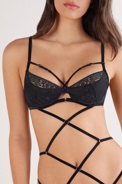 Black La Femme Fatale Criss-Cross Lace Bodysuit, Black, large image number 7