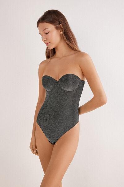 Black Shimmering Passion Lame Giada Bodysuit, 5601_031K, medium