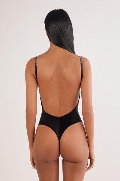 Black Girls Wanna Glisten Rhinestones Detail Lace Bodysuit, Black, large image number 4