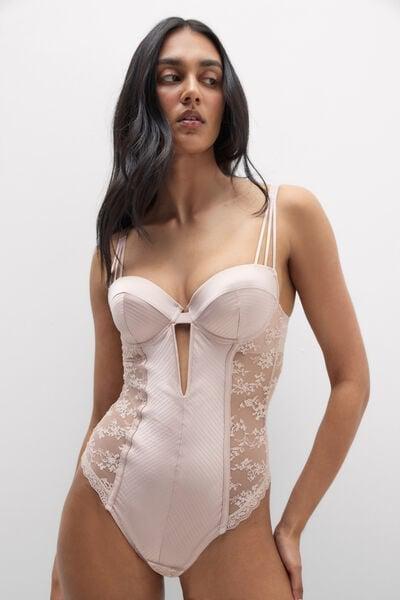 Pink The Art Of Lingerie Satin Bodysuit, 5601_059K, medium