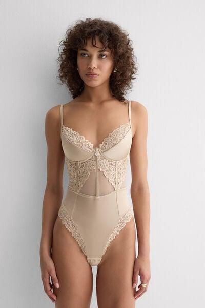 Beige Silky Flowers Carioca Bodysuit, 5601_447J, large image number 1