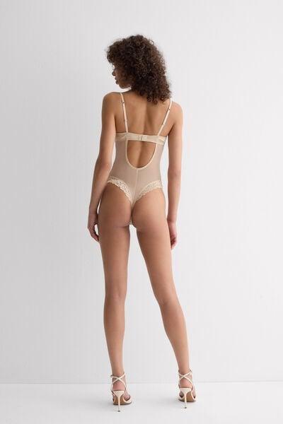 Beige Silky Flowers Carioca Bodysuit, 5601_447J, large image number 2