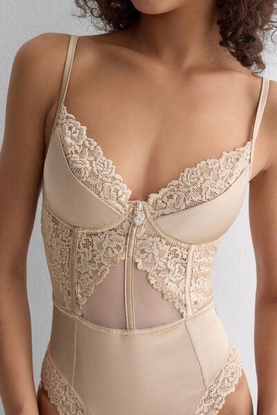 Beige Silky Flowers Carioca Bodysuit, 5601_447J, large image number 5