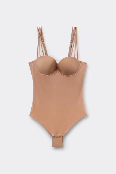 Brown Ilenia Ultralight Microfibre Bodysuit, Medium Beige, large image number 3